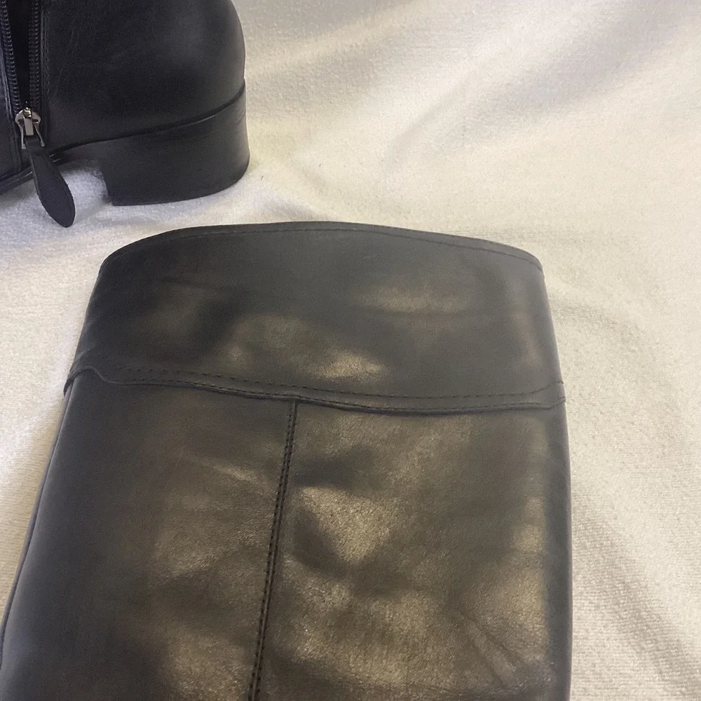 Franco Sarto Cissy Black Leather Knee High Riding Boots Womens 10M Block Heel